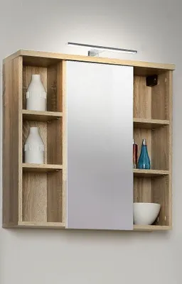 Image de Armoire de toilette >Veris< éclairage LED, miroir,Reproduction chêne Sonoma - 68,6x68,1x20cm (l/h/p)