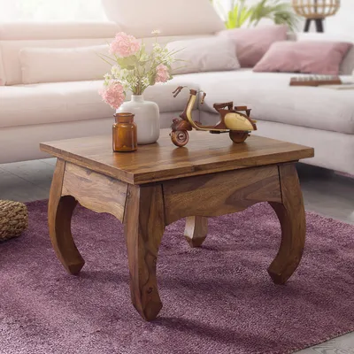 Obrázok produktu pre Konferenčný stolík FineBuy Opium 60 x 40 x 60 cm z masívneho dreva sheesham, štvorcový, hnedý, nízky stolík do obývačky, odkladací stolík, stolík k pohovke