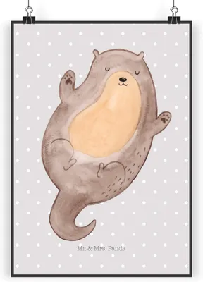 Produktbild von Mr. & Mrs. Panda Bild Otter Umarmen DIN A5 - Grau Pastell - Geschenk, Kunstdruck, wanddeko, glücklich, Plakat, Hallo, Seeotter See, gut Gelaunt, drucke, Wandbild