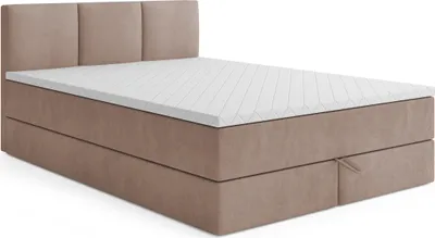 Produktbild von MR GROUP Boxspringbett mit Bettkasten, RYGA, 120x200, beige, H3, Samtstoff, Polsterbett mit Matratze und Topper Doppelbett Bett für Schlafzimmer