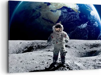 Produktbild von Bild auf Leinwand - Leinwandbild - Astronaut Mond Erde Raum - 100x70cm - Wand Bild - Wanddeko - Leinwanddruck - Bilder - Kunstdruck - Wanddekoration - Leinwand bilder - Wandkunst - AA100x70-2864