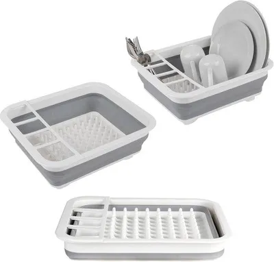 Produktbild von Famanu Faltbares Abtropfgestell mit Besteckhalter - Grau, platzsparendes Design