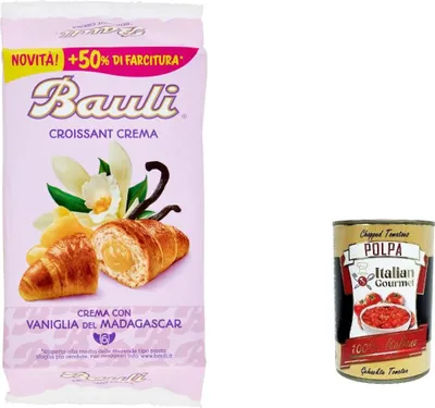 Produktbild von 3x Bauli Cornetti Croissant brioche kekse kuchen mit creme Custard mit Madagaskar-Vanille 6x 50g italien + Italian Gourmet polpa 400g