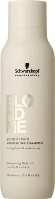 A product shot of a bottle of Schwarzkopf Professional BlondMe Bond Repair Nourishing Shampoo.