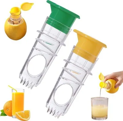 Produktbild von 2 Stück - Handbetriebene Zitronenpresse mit Deckel - Neu - Handbetriebene Zitronenpresse - Zitronenpresse - Handbetriebene Saftzentrifuge - Ideal für Cocktails, Getränke und Kochen - Gelb - Obst