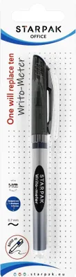 A pen in its packaging, with product information and branding visible.