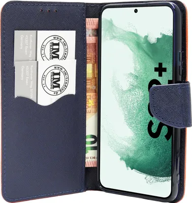 Produktbild von Buch Tasche "Fancy" kompatibel mit SAMSUNG GALAXY S22 PLUS Handy Hülle Etui Brieftasche Schutzhülle mit Standfunktion, Kartenfach Rot-Blau