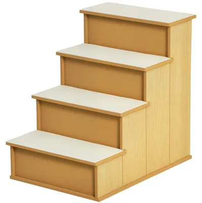 Produktbild von Haustiertreppe, für Hunde/Katzen, 4-stufig, Kurzplüsch, bis 30 kg, 40 x 59 x 54,2 cm, Natur