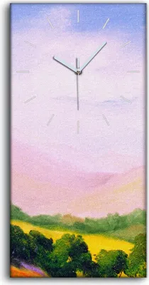 Produktbild von Wanduhr Leinwand Bild Uhr Geräuschlos 30x60 Wiesenlandschaft Berge Malerei - weiße Hände