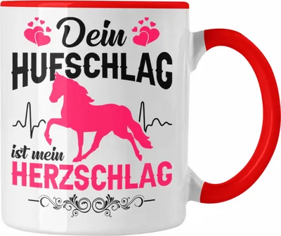 Produktbild von Trendation - Reiterin Tasse - Dein Hufschlag ist mein Herzschlag - Pferde Tasse Kaffeetasse Mädchen Geschenk Pferdeliebhaber Sprüche Reiten (Rot)