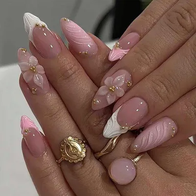 Image de Faux ongles décorés de motifs floraux, en plastique ABS - Paquet de 24 - Multicolores - 12 tailles différentes - Faciles à utiliser - Faux ongles