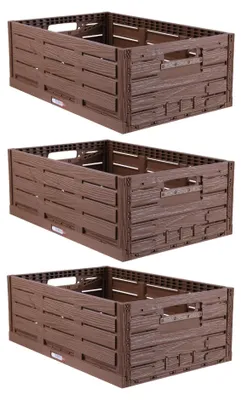 Produktbild von Faltbox Holzdesign 60x40x21,8cm (3er-Pack), Stapelbare Klappkiste 45 L, stabil & faltbar, Einkaufskorb, Obst- & Gemüsekiste