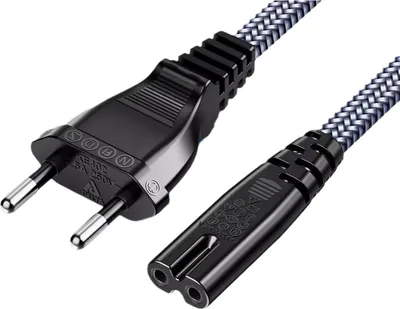 Produktbild von Geflochtenes 2m C7 Netzkabel –Euro Anschlusskabel, hitzebeständig, langlebig