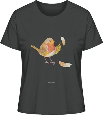 Produktbild von Mr. & Mrs. Panda Baumwoll T-Shirt Damen Rotkehlchen Federn Größe M - Anthrazit - Geschenk, Sommershirt, Lustige Sprüche, Oberteil, Spruch Motivation, Motivationsbilder