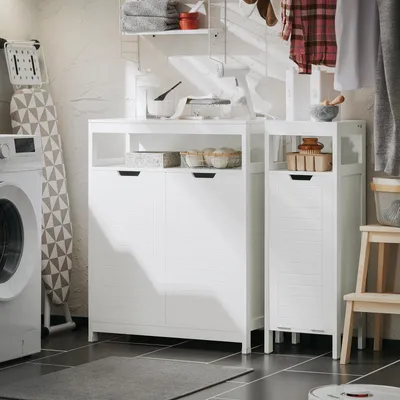 Produktbild von SoBuy BZR121-W Badkommode mit 2 Türen Midischrank Kommode Badschrank Badmöbel Sideboard Flurschrank Weiß BHT ca. 70x90x35cm