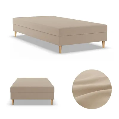 Produktbild von Einzelbett 120x200, Kontinentales Bett ohne Kopfteil, Bett mit Matratze, Jugendbett, Kinderbett, Geflecht, Beige, CASPE 120 x 200