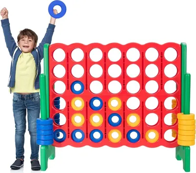Produktbild von GOPLUS 4 Gewinnt Strategiespiel, aus PE & PP, für 2 Spieler, 4 Gewinnt Rasterwand, mit 42 Schachfiguren, 4 In Einer Reihe, für Kinder & Erwachsene (Blau)