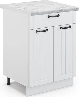 Image de Meuble cuisine Vicco Fame-Line Blanc campagne 60cm avec tiroir, PT Marbre, Model 45409