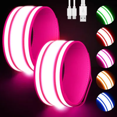 Productafbeelding van Led-armband voor hardlopen, 2 stuks, 5 kleuren, 3 lichtmodi, oplaadbare reflecterende armbanden, reflecterende uitrusting voor hardlopen, wandelen