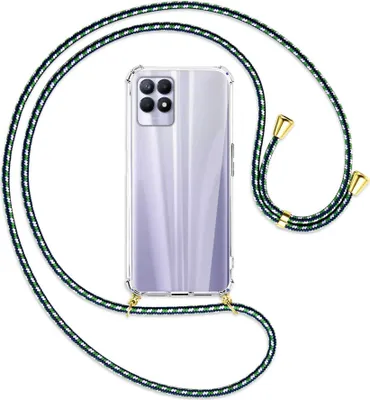 Produktbild von Handykette Backcover-Schutzhülle mit Band (Metall goldfarben) für Realme 8i - grün/blau/weiß