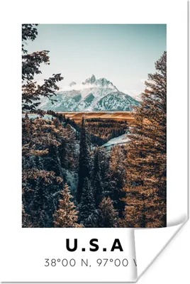 Produktbild von MuchoWow® Poster Amerika - Herbst - Berge - Schnee 120x180 cm - Kunstposter