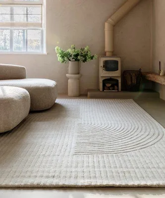 Immagine prodotto di Tappeto Unyqoos® Japandi Balans – Avorio, 300x400 cm, realizzato a mano con il 100% di lana, retro in cotone, effetto 3D, ideale per ambienti living