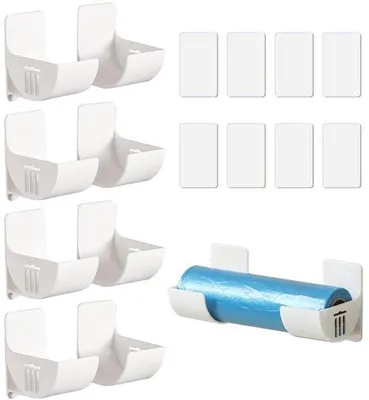 Produktbild von 8 Stück Selbstklebender Schranktür-Organizer - für Müllbeutel, Küchenorganizer für Alufolie, Frischhaltefolie, Müllsäcke - Wandaufbewahrungsbox – Weiß