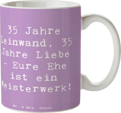 Produktbild von Mr. & Mrs. Panda Teetasse Spruch 35. Hochzeitstag Leinwandhochzeit - Lavendeltraum - Geschenk, Heiraten, Meilenstein, Heirat, Kaffeepott, Tasse, handgefertigte Produkte