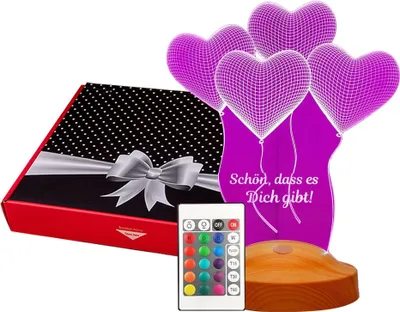 Produktbild von GESCHENKELAMPE 3D LED Nachttischlampe Vier Herzen mehrfarbiges Nachtlicht für Best Friend Bestie Partner