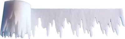 A roll of white, fluffy material with icicle-like fringes, resembling snow or ice decorations.