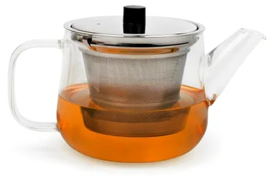 Produktbild von Teekanne aus Glas 1,1 Liter - transparente Kanne mit Edelstahlfilter