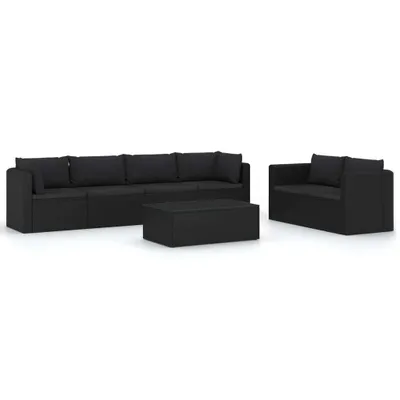 Produktbild von 7-tlg. Garten-Lounge-Set mit Kissen Poly Rattan Schwarz