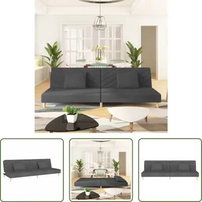 Image de The Living Store Canapé-lit 2 places avec 2 coussins Tissu gris foncé