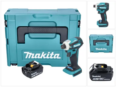 Zdjęcie produktu dla Makita DTD 172 T1J akumulatorowy klucz udarowy 18 V 180 Nm 1/4" bezszczotkowy + 1x akumulator 5,0 Ah + Makpac - bez ładowarki