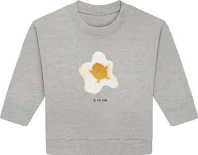 Produktbild von Mr. & Mrs. Panda Organic Baby Pullover Spiegelei Ei 6. - 12. Monat - Heather Grey - Geschenk, Bullover, Lustige Sprüche, Glücklich, Tag, Liebe, Schön