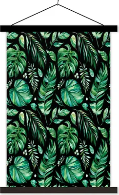 Produktbild von MuchoWow® Textilposter Blätter - Vintage - Natur 40x60 cm mit schwarzem Rahmen - Wanddekorationen