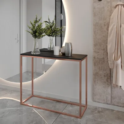 Image de AX LIVING Console d'entrée Lortie 100cm noir pietement cuivré