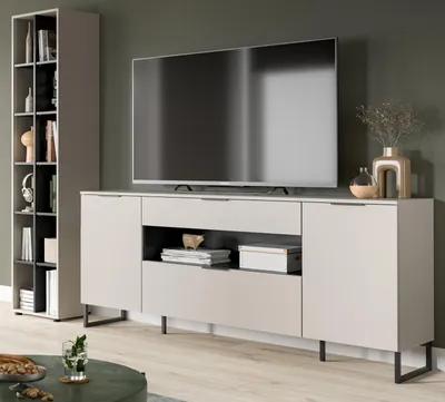 Produktbild von Wohnwand "Morena" in kaschmir und schwarz Wohnkombination 245 cm, Soft-Close