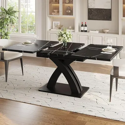 Productafbeelding van Uitschuifbare eettafel, 120x80x76 cm, geschikt voor eetkamers, keukens of terrassen. Houten eettafel die kan worden uitgeschoven tot 160 cm. Kleur: zwart