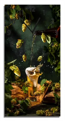 Produktbild von Wallario Design Wanduhr bedruckt, Größe 30 x 60 cm, Motiv: Braukunst - Hopfenkaltschale