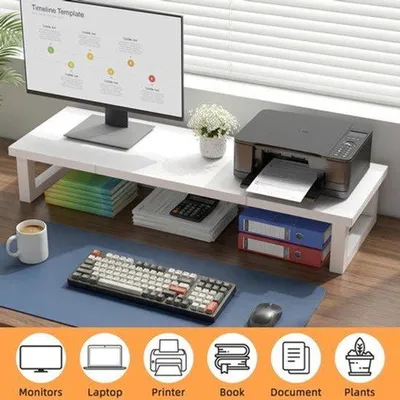 Zdjęcie produktu dla Podwójna podstawa do monitorów, 91x26 cm, podwyższenie do monitora, białe