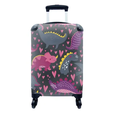 Produktbild von MuchoWow® Koffer Handgepäck Trolley Rollkoffer Kleine Reisekoffer mit 4 Rollen - Dinosaurier - Kind - Muster - Rosa - Mädchen - Cabin Size < 55x40x23 cm & 55x40x20 cm - Kinderkoffer - Kabinenkoffer - Boardgepäck - Reise-Box - Reisekoffer - Reisegepäck - Koffer mit Bild - Trolley für Kinder