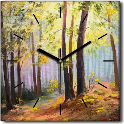 Produktbild von Coloray Uhr auf Leinwand 30x30 cm Wand Uhr Dekoration Wohnzimmer Segeltuch schwarze Hände -Frühlingswaldlandschaft.