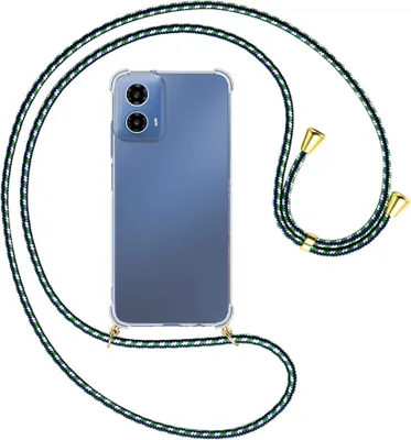 Produktbild von Handykette Backcover-Schutzhülle mit Band (Metall goldfarben) für Motorola Moto G34 5G - grün/blau/weiß