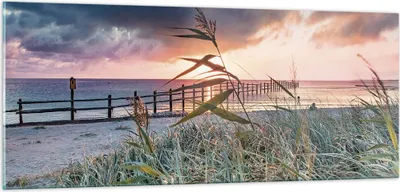 Produktbild von Bilder auf glas - Einteilig - Strand Gras Horizont - 100x40cm - Glasbilder - Wandbilder - Bilder - zum Aufhängen bereit - Wanddekoration aus Glas - Glas Bilder - Wandbild auf Glas - GAB100x40-4625