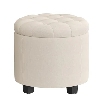Produktbild von SONGMICS Sitzhocker rund, Fußhocker mit Stauraum, Schminkhocker mit Beinen, 45 cm d, 44,5 cm H, bis 150 kg belastbar
