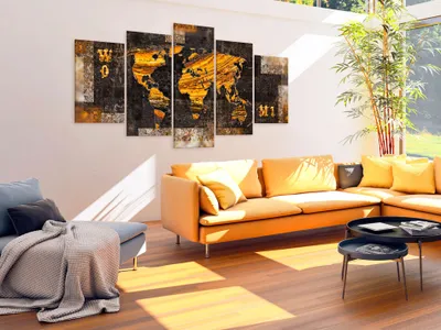 Produktbild von Akustikbild Weltkarte 200x100 cm Bilder Akustikschaum Hochleistungsschallabsorber Schallschutz Leinwand 5 tlg Wandbild Raumakustik Schalldämmung k-A-0042-b-n