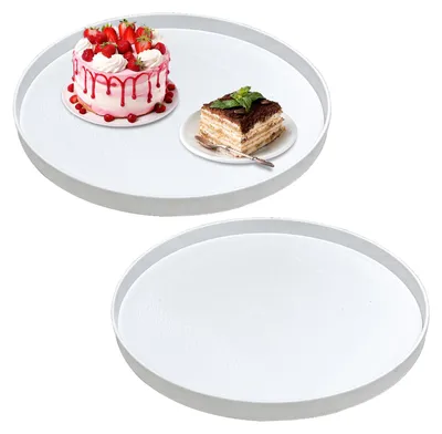 2 runde Dekotabletts, Kunststoff, weiß, 30 cm