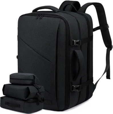 Obrázek produktu pro Uniqoos® Batoh na záda, vhodný jako příruční zavazadlo, objem 23–30 litrů, rozměry 47×31×16 cm (rozšiřitelný na 20 cm), přihrádka na notebook do velikosti 15,6 palců, 3 možnosti nošení, ochrana proti krádeži, černá barva