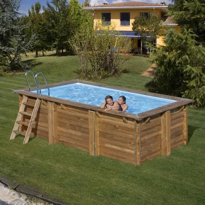 Produktbild von GRE Pool Komplettset aus Echtholz Marbella 2 Rechteck 420 x 270 x 117 cm